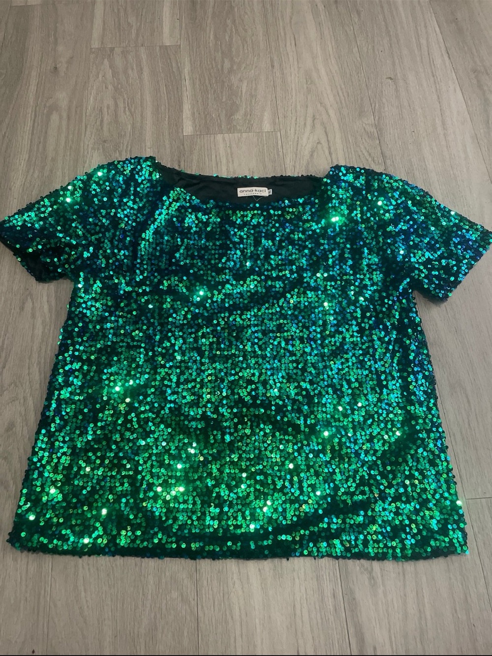 Sequin Short Sleeve Top - Green